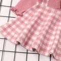 Baby Girl Pink Knitted Long-sleeve Bow Front Spliced Plaid Dress Pink