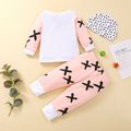 3pcs Baby Criss Cross Print White Long-sleeve Pullover and Trousers Set White