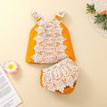 2pcs Baby Lace Splicing Sleeveless Cotton Tank Top and Shorts Set Orange image 1