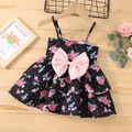 Baby Girl All Over Floral Print Black Sleeveless Spaghetti Strap Bowknot Party Dress Black