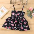 Baby Girl All Over Floral Print Black Sleeveless Spaghetti Strap Bowknot Party Dress Black