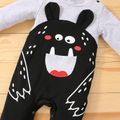 Baby Boy Cartoon Animal Paw Print Black Splicing Long-sleeve Jumpsuit blackgray