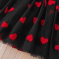 Baby Girl All Over Red Love Heart Mesh Splicing Long-sleeve Princess Dress Black