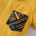 2pcs Baby Boy 95% Cotton Short-sleeve Geometric Print T-shirt and Shorts Set Yellow image 3