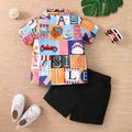 2pcs Baby Boy All Over Print Short-sleeve Button Up Shirt and Solid Shorts Set Multi-color