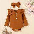 Baby Girl 3pcs Ribbed and Leopard Long Sleeve Romper Set Brown