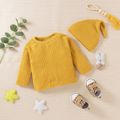 Baby Boy/Girl 3pcs Solid Ribbed Long-sleeve Pullover and Trouser Set Ginger image 3