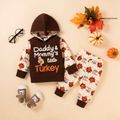 Baby 2pcs Letter and Turkey Print Long-sleeve Hoodie Set Brown image 1