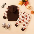 Baby 2pcs Letter and Turkey Print Long-sleeve Hoodie Set Brown image 2