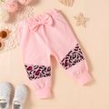 3pcs Baby Girl Letter Print Leopard Splice Long-sleeve T-shirt and Trousers Set Pink