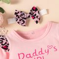 3pcs Baby Girl Letter Print Leopard Splice Long-sleeve T-shirt and Trousers Set Pink