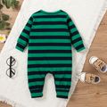 Baby Girl/Boy Stripe and Letter Print Long-sleeve Cotton Jumpsuit Green