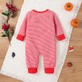 Christmas Deer Embroidered Red Striped Baby Boy/Girl Long-sleeve Cotton Jumpsuit Red
