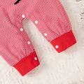Christmas Deer Embroidered Red Striped Baby Boy/Girl Long-sleeve Cotton Jumpsuit Red image 3
