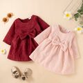 Baby Girl Solid Corduroy Long-sleeve Bowknot Dress Pink image 2