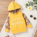 2pcs Baby Girl Letter Print and Daisy Floral Print Yellow Long-sleeve Hoodie and Pants Set Yellow