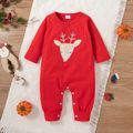 Christmas Deer/Plaid Red Baby Girl Ruffle Long-sleeve Cotton Jumpsuit Red