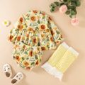 3pcs Baby All Over Floral Print Lapel Long-sleeve Top and Shorts Set Beige