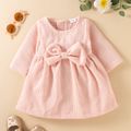 Baby Girl Solid Corduroy Long-sleeve Bowknot Dress Pink image 1