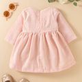 Baby Girl Solid Corduroy Long-sleeve Bowknot Dress Pink image 3