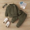 2pcs Baby Boy/Girl Solid Thickened Quilted Long-sleeve Top and Trousers Set Army green image 1
