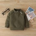 2pcs Baby Boy/Girl Solid Thickened Quilted Long-sleeve Top and Trousers Set Army green image 2