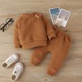 2pcs Baby Boy/Girl Solid Thickened Quilted Long-sleeve Top and Trousers Set Brown