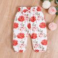 3pcs Baby Girl Pink Ribbed Ruffle Long-sleeve Romper and Floral Print Bowknot Trousers Set Pink