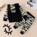 2pcs Baby Boy Letter Print Army Green Camouflage Long-sleeve Hoodie and Trousers Set Army green