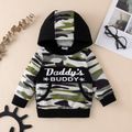 2pcs Baby Boy Letter Print Army Green Camouflage Long-sleeve Hoodie and Trousers Set Army green
