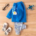 2pcs Baby Boy Cartoon Elephant and Letter Print Long-sleeve Sweatshirt with Trousers Set Blue