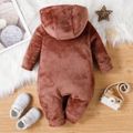 Baby Boy Cartoon Animal Pattern Thickened Fleece Snap-up Long-sleeve Hooded Jumpsuit Brown