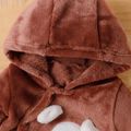 Baby Boy Cartoon Animal Pattern Thickened Fleece Snap-up Long-sleeve Hooded Jumpsuit Brown