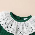 3pcs Baby Girl Ruffle Collar Solid Ribbed Long-sleeve Romper and Leggings Pants Set Green