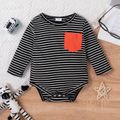 2pcs Baby Boy Striped/Solid Long-sleeve Romper and Trousers Set Black
