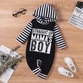Baby Boy Letter Print Black/Camouflage Splicing Striped Long-sleeve Hooded Jumpsuit Black