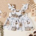 2pcs Baby Girl Floral Print Flutter-sleeve Mesh Top and Solid Ruffle Shorts Set White