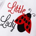 3pcs Baby Girl 95% Cotton Ruffle Sleeve Letter Print Romper and Ladybugs Print Shorts with Headband Set White