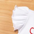 3pcs Baby Girl 95% Cotton Ruffle Sleeve Letter Print Romper and Ladybugs Print Shorts with Headband Set White image 4