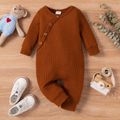 Baby Girl Knitted Brown/White Animal Print Button Long-sleeve Jumpsuit Brown