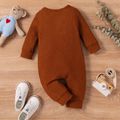 Baby Girl Knitted Brown/White Animal Print Button Long-sleeve Jumpsuit Brown