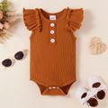 3pcs Baby Girl 95% Cotton Ribbed Flutter-sleeve Romper and Leopard Shorts with Headband Set Brown image 3