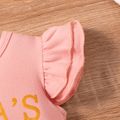 2pcs Baby Girl Letter Print Flutter-sleeve Romper and Glitter Stars Mesh Tutu Skirt Set Pink