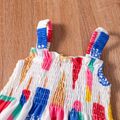 Baby Girl All Over Colorful Popsicle Print Sleeveless Shirred Dress White