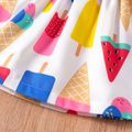 Baby Girl All Over Colorful Popsicle Print Sleeveless Shirred Dress White