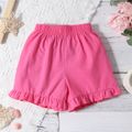 100% Cotton 2pcs Baby Girl Solid Off Shoulder Bell Sleeve Shirred Top and Bloomers Shorts Set Hot Pink