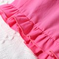 100% Cotton 2pcs Baby Girl Solid Off Shoulder Bell Sleeve Shirred Top and Bloomers Shorts Set Hot Pink