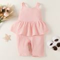 100% Cotton Crepe Baby Girl Solid Ruffle Faux-two Overalls Pink