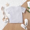 Baby Boy Button Design Striped Short-sleeve T-shirt White