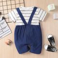 2pcs Baby Boy 100% Cotton Crepe Overalls and Short-sleeve Striped T-shirt Set Blue